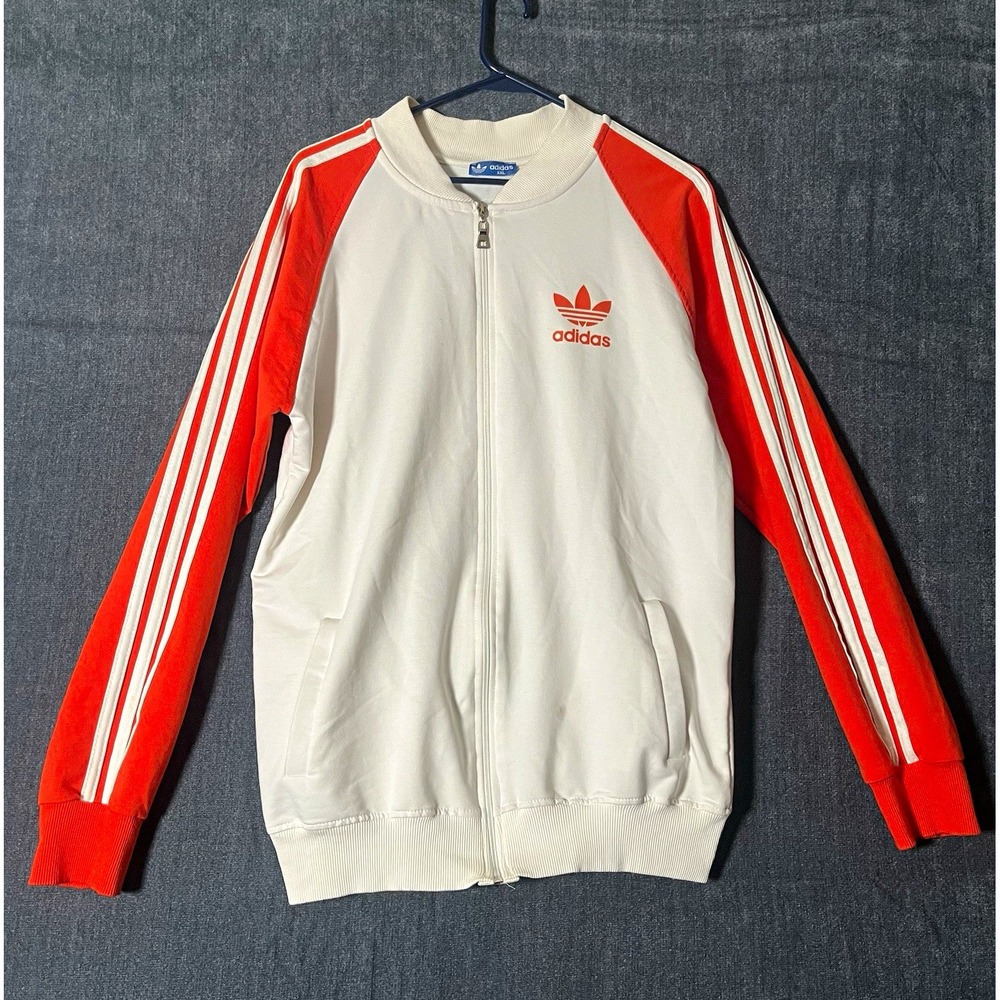 adidas Originals Men's White/Orange Colorblock Full Zip Track Jacket XXL